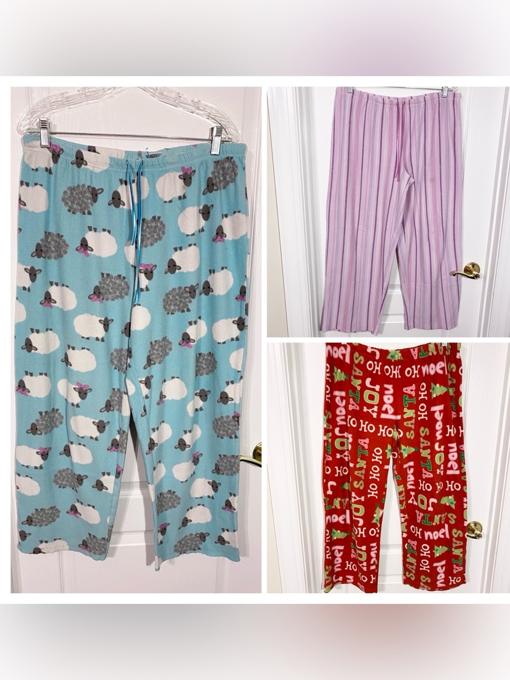 3 Pair Fleece Pajama Pants Bundle Sheep Striped Christmas Holiday Size XL